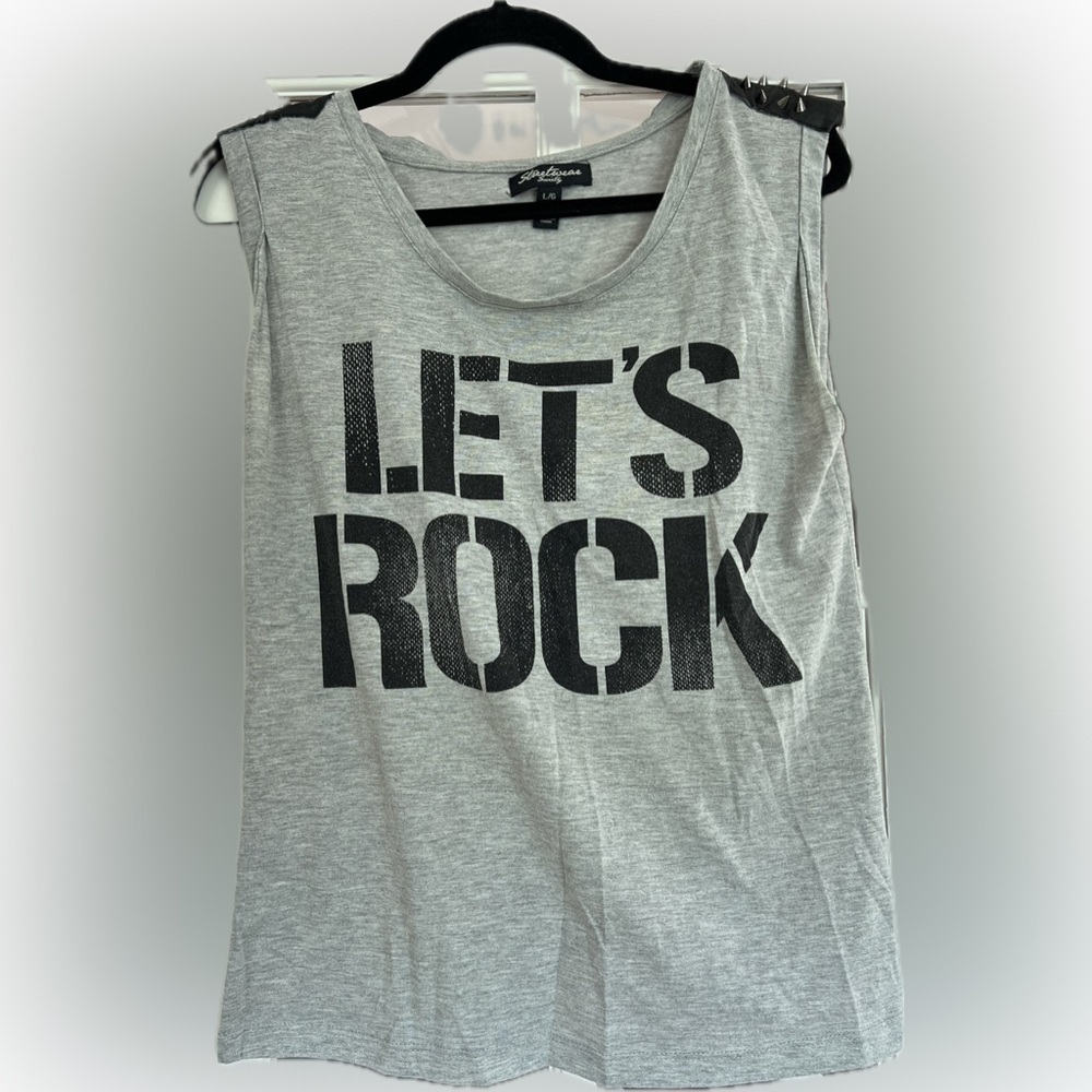 “LET’S ROCK” Graphic Tee with Grommet Accents | Edgy Street Style L